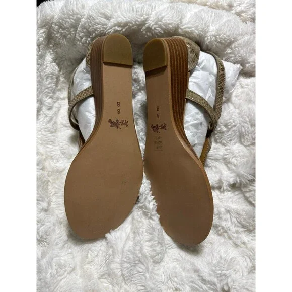 Coach Ingrid Natural Snake Print Leather Thong Sandals Ankle Strap Size 8 New - Picture 6 of 10